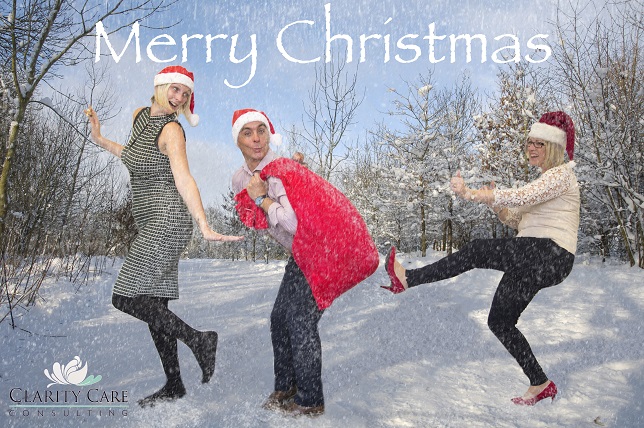 Clarity Care Consulting Christmas Card featuring Lynn Osborne, Dave James and Emma Lindsay